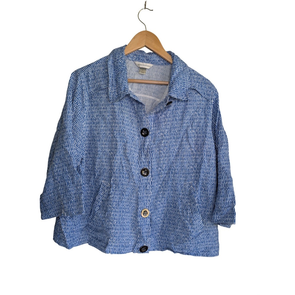 Christopher Banks Lagenlook Top Womens XL Blue Linen Blend Coastal Grandma